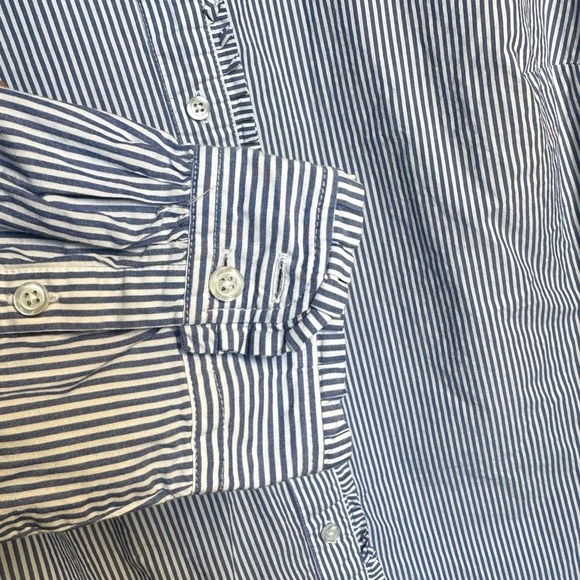 Talbots Women’s Plus Size 1X Blue/White Ruffle Collar Striped Long Sleeve Shirt - Picture 4 of 8